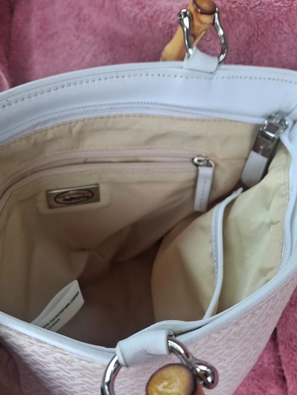 Talbots White Leather Trim Purse with Bamboo-Style Handles
